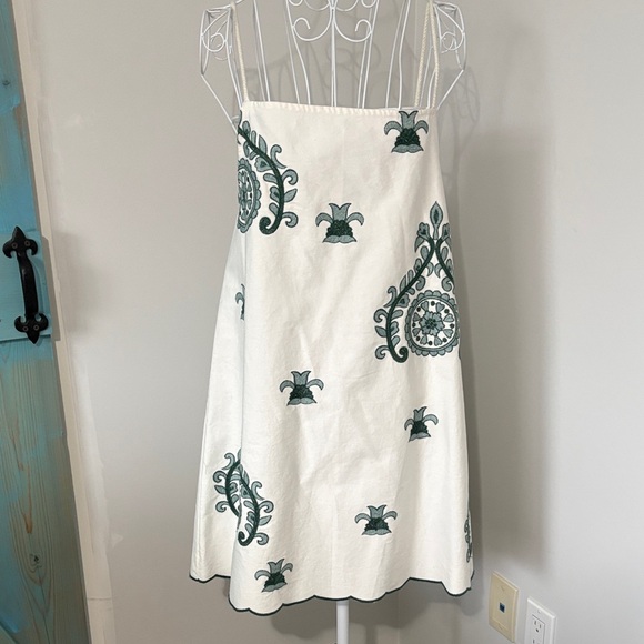 Zara Dresses & Skirts - Zara White Mini Dress with Teal Embroidery